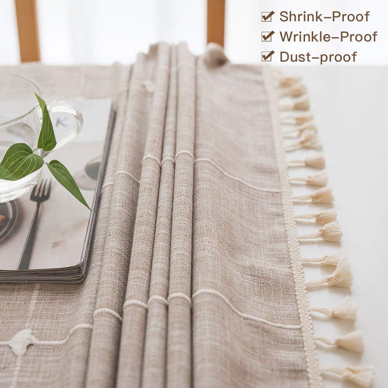 DEEPDREAM Deep Dream Tablecloths, Embroidered Waterproof Checkered Table Cloth Cotton Linen Wrinkle Free Anti-Fading Table Cover Decoration for Kitchen Dinning Party Christmas, 55 x 55 Inch - Light Brown - Image 2